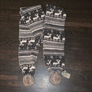 Fair isle knit scarf with plush poms